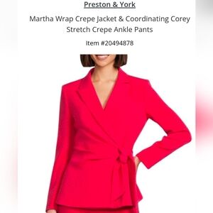 Preston and York Red Wrap Women's Point Collar Jacket w/Side Tie Detail, Sz 10